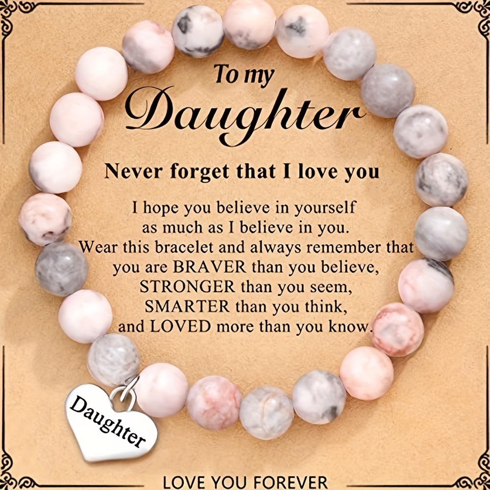 

Pink Zebra Stone Love Pendant Bracelet For Daughter/ Sister/ Friend/ Grandma Handmade Beaded Hand Jewelry