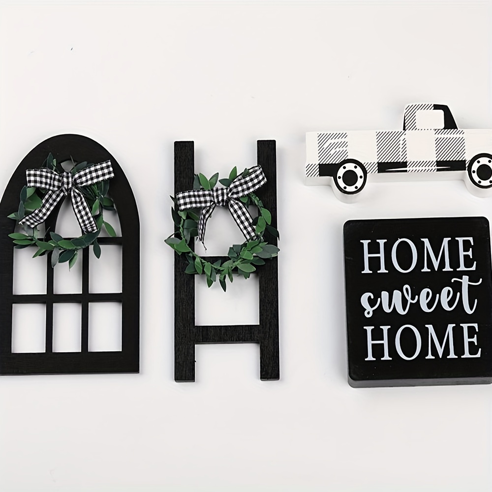 Black/white Window/ladder Ornaments, For Holiday Farmhouse Layered
