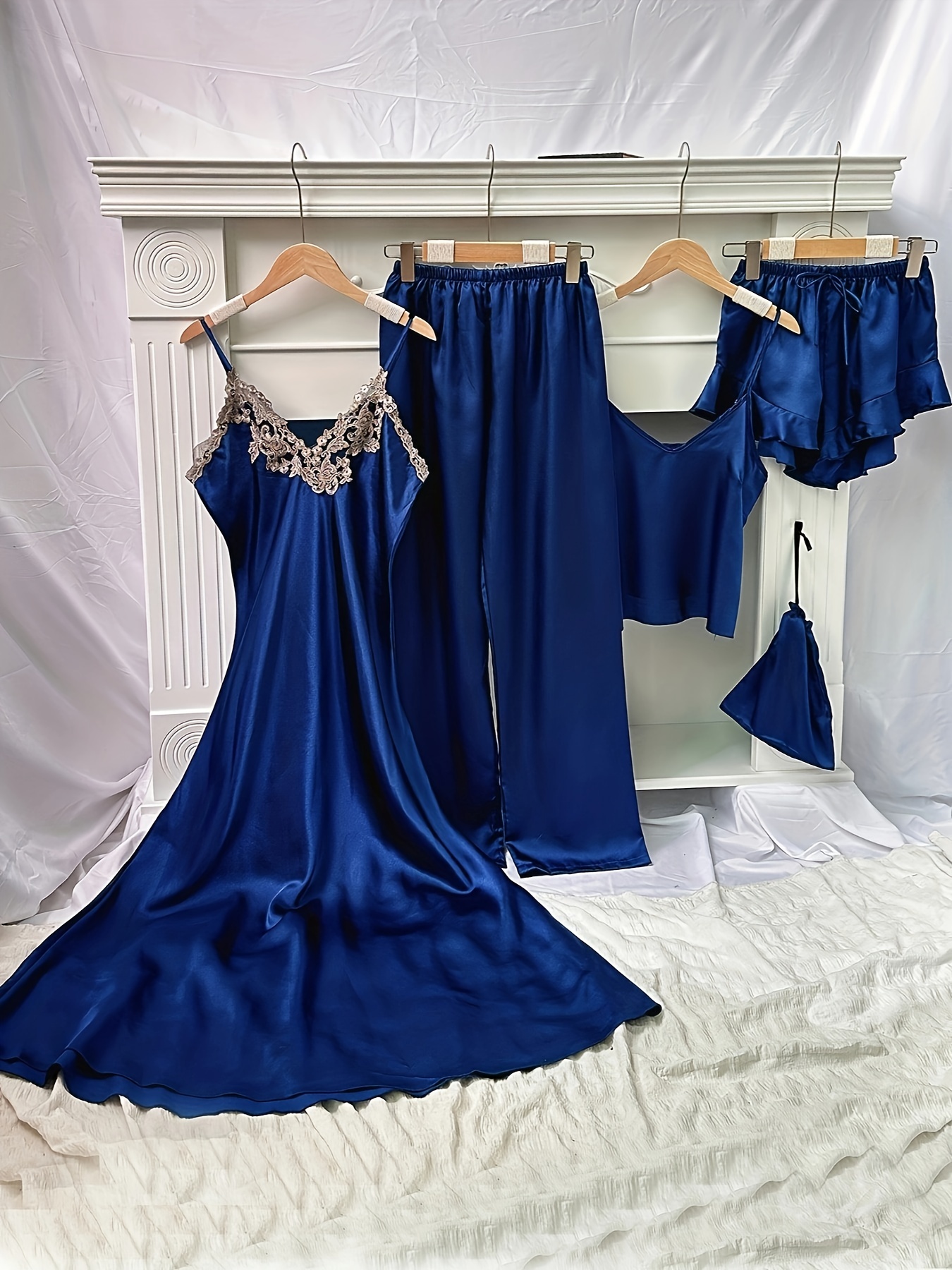 Satin Sleep Set Lace Trim Slip Dress + Cami Top + Ruffle - Temu Canada