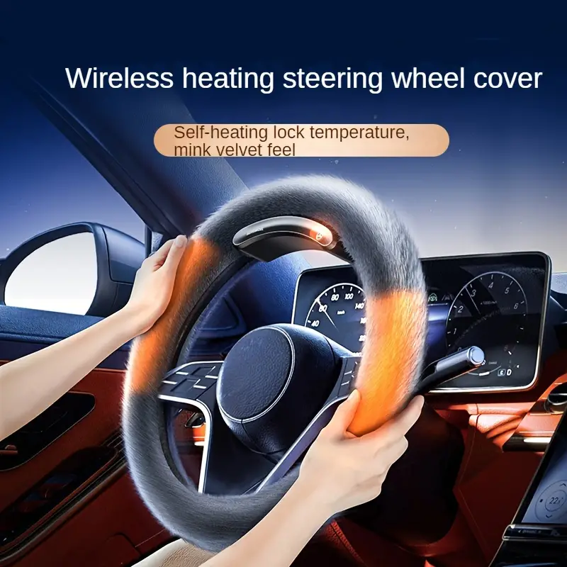 2023 New Car Wireless Heated Plush Steering Wheel Cover - Temu