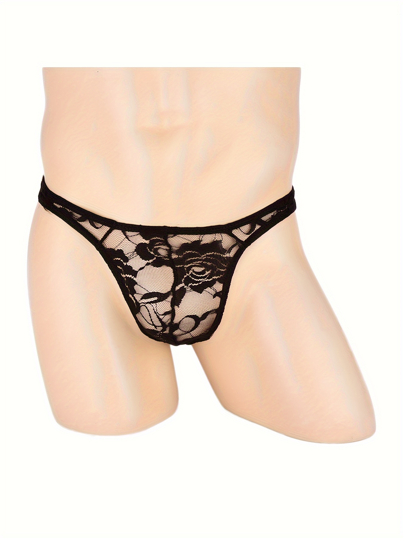 Men's Sexy Lace Sheer Underwear Thong, Jacquard Sexy Men's T-Back G-string  Underwear Bikini Briefs