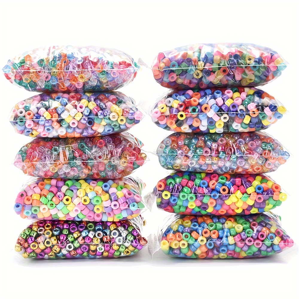 

1000pcs 6x9mm Mixed Colorful Dirty Braid Big Hole Acrylic Beads Pony Loose Spacer Beads For Jewelry Making Diy Handmade Bracelet Necklace Small Business Supplies
