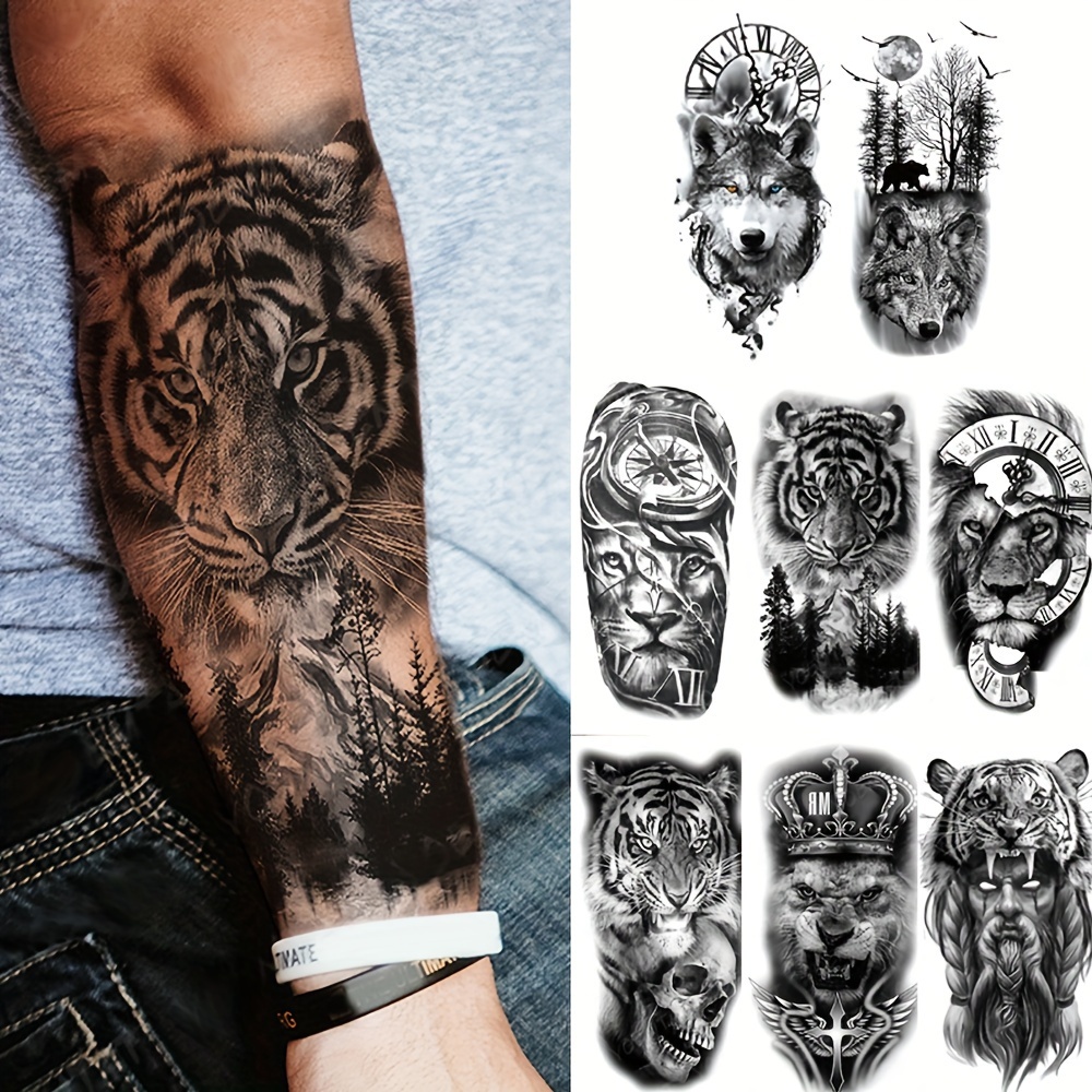 Tatuaje de manga de brazo grande para hombres, tatuaje temporal a prueba de  agua, oso Poseidón