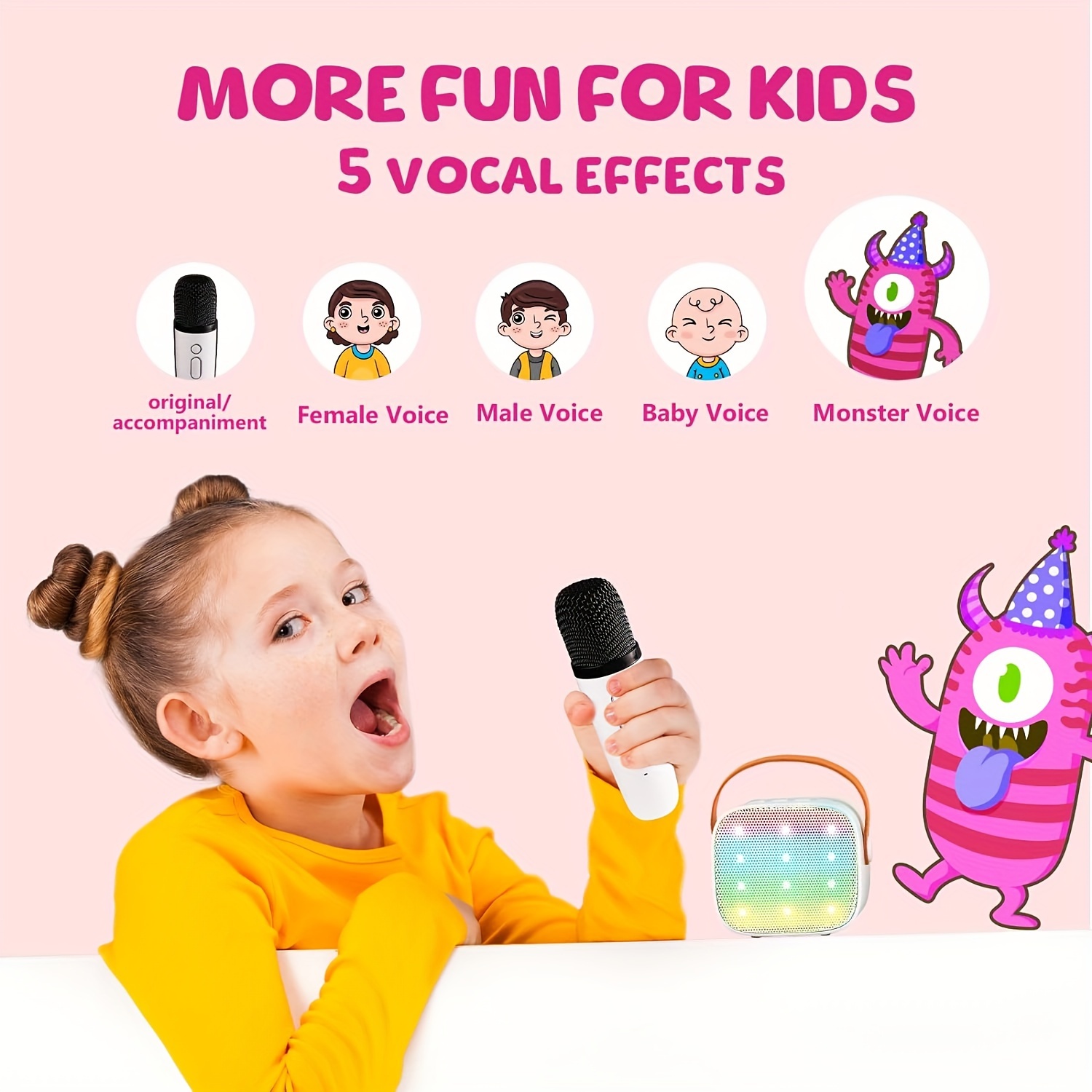 Microfono Para Niñas Para Cantar Karaoke Portatil 3 En 1 Con Luces