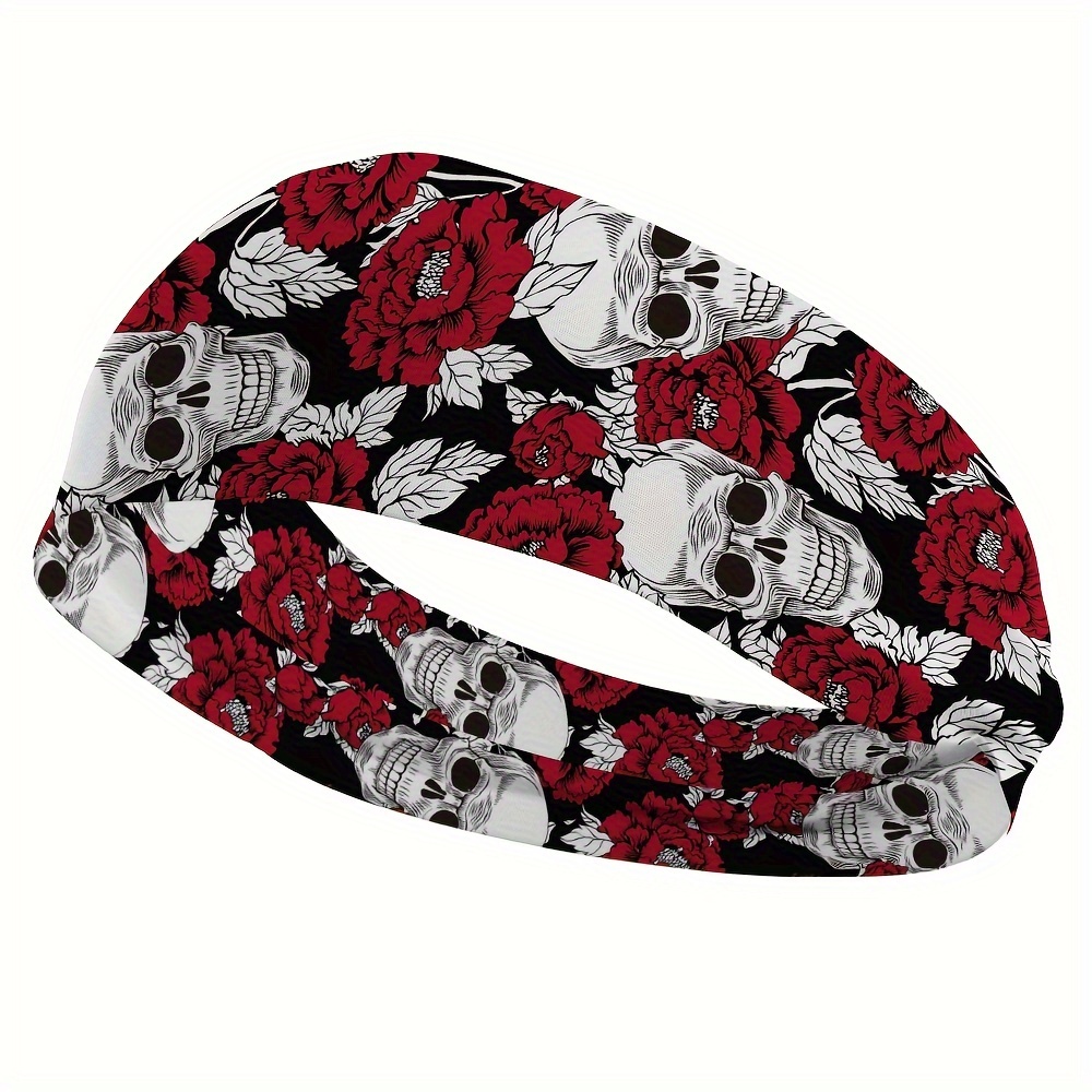 1pc Women's Gothic Punk Floral Skull Headband - Breathable Sweat-absorbent Hair Suitable For Sports, Yoga, Gym,…: retailer-supplied image