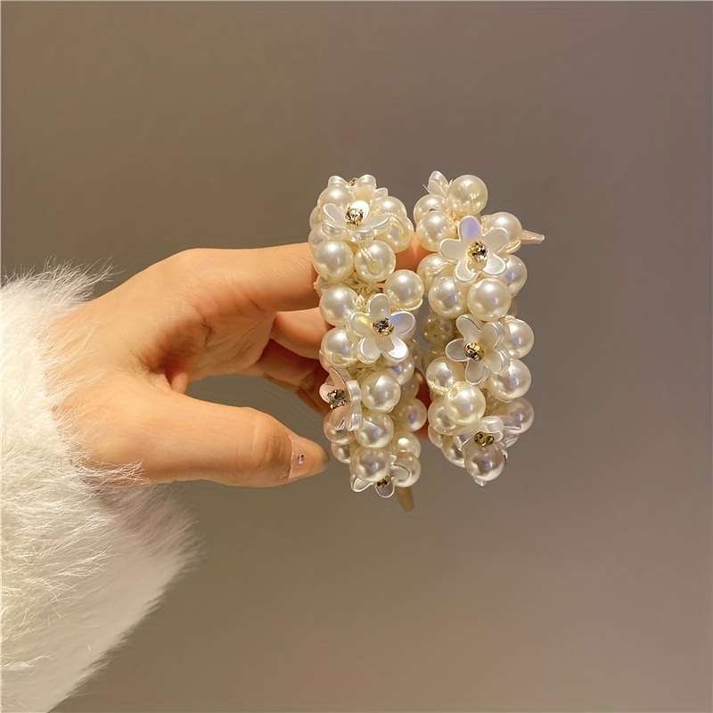 

1pcs Lovely Flower Faux Pearl Hair Scrunchie Elastic Headwear Hair Ring Elegant Ponytail Holder Hair Accessories