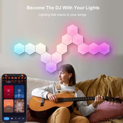 Hexagon LED Wall Light Panels Kit, Smart DIY RGB Dream Color Honeycomb Geometric Panels Wall RGB Lighting Lamp With APP Smart Modular For Gaming Room, Bedroom, Wall Decors