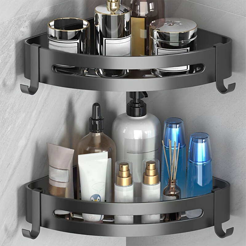 1pc Black Single Layer Right Angle Shelf Shower Caddy Shelf, Bathroom  Shower Rack, Aluminum Alloy Shelf, Punch-free Wall-mounted Bathroom Storage  Rack