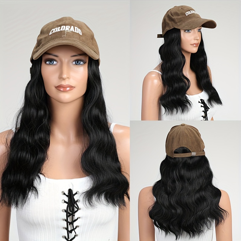 Women Girls Baseball Caps with Yaki Straight Hair Wigs Hat Golfing Hat  Ponytails