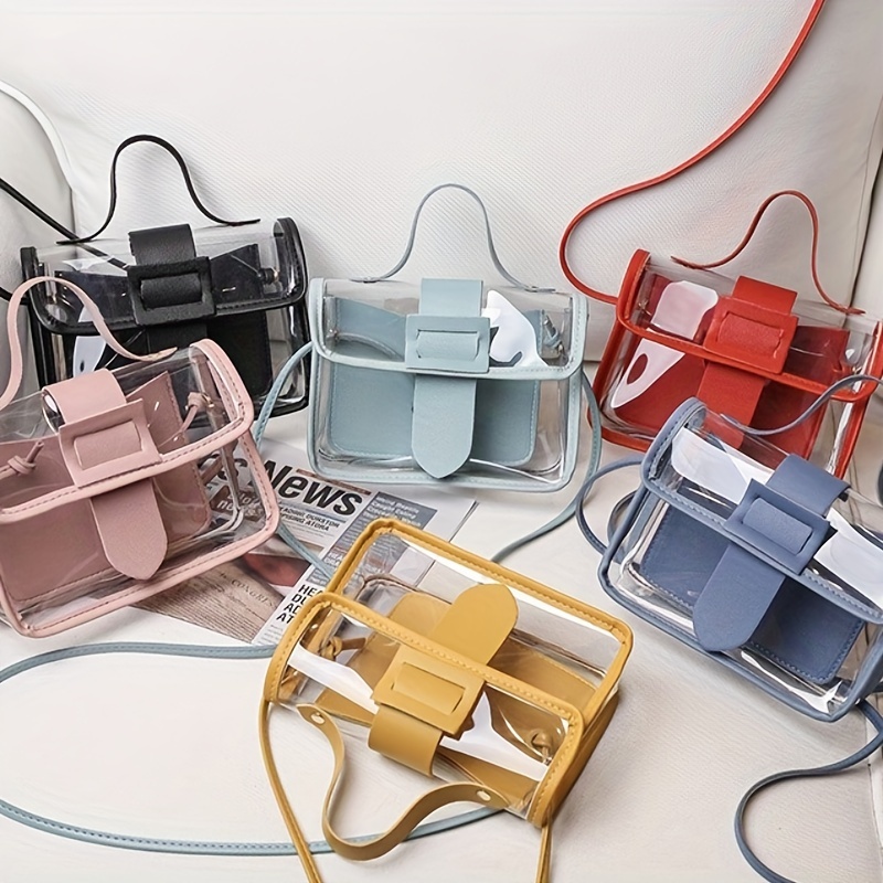 Clear Handbag With Inner Pouch, Trendy Chain Crossbody Bag, Women's Pvc  Jelly Flap Purse - Temu