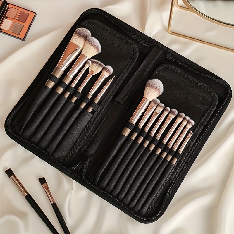 15 Slots Travel Makeup Brush Holder Bag Portable Folding - Temu