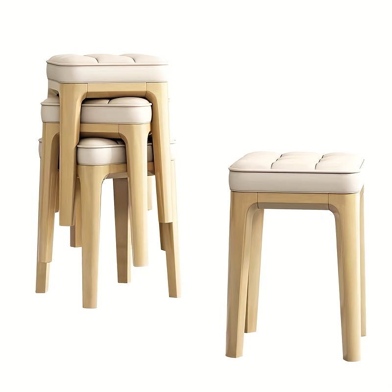 1pc light luxury solid wood soft leather stool can be stacked in the living room home square stool bench table stool dressing stool
