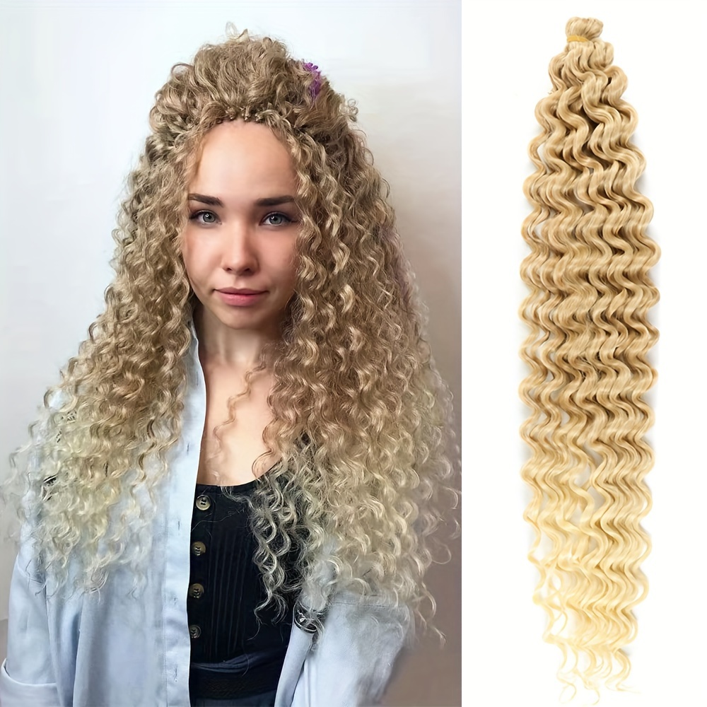 Synthetic Ombre Brown Water Wave Hair Pre-looped Crochet Braids Hair  Extensions