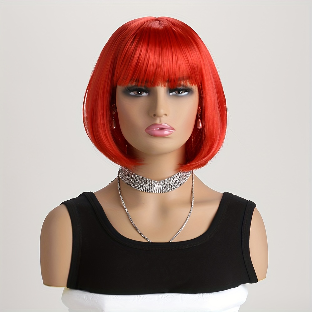 Short Straight Bob Wigs With Bangs Synthetic Heat Resistant Fiber Hair Wig For Women Daily Festival