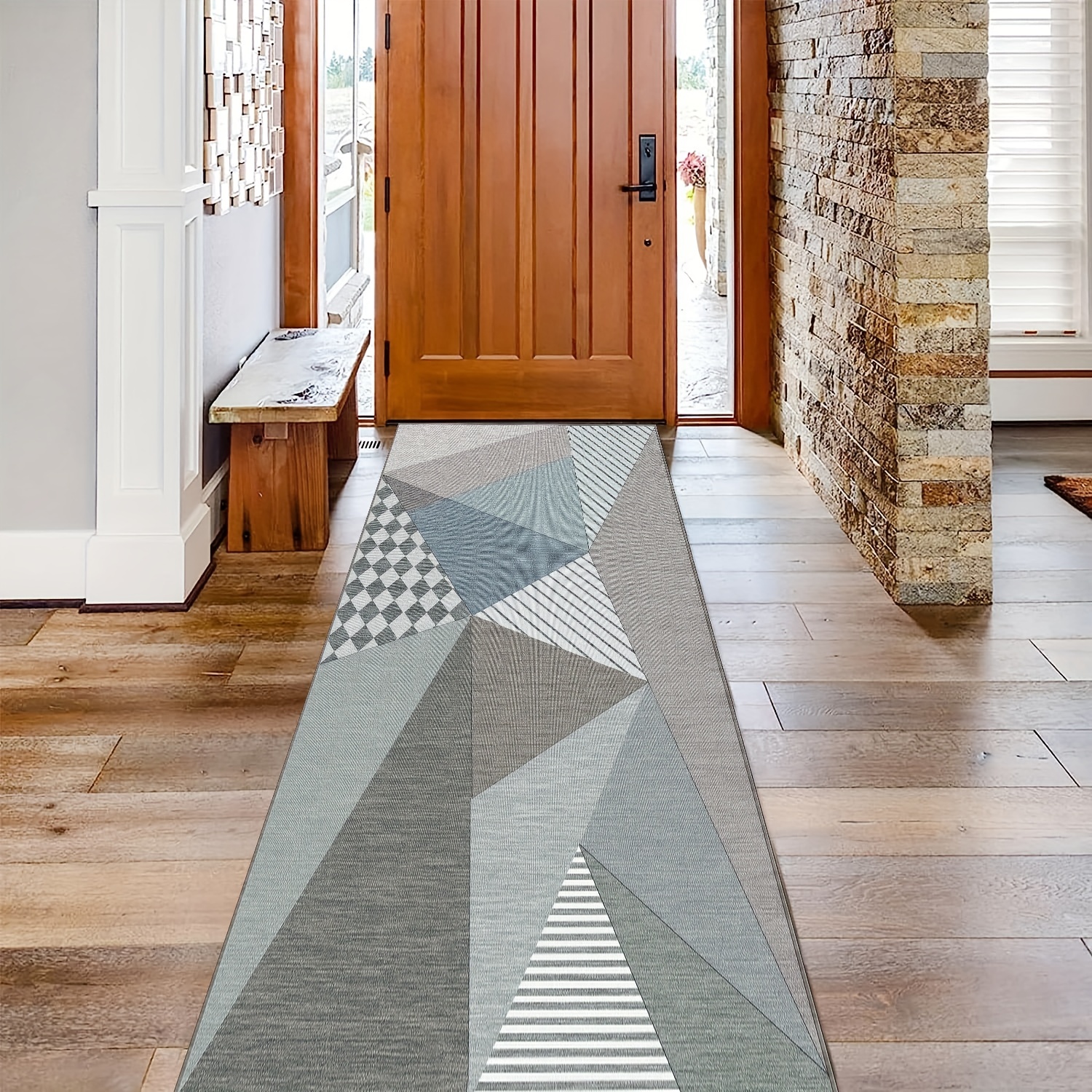 Nordic Style Geometric Stone Pattern Kitchen Rug Soft Non-slip Carpet