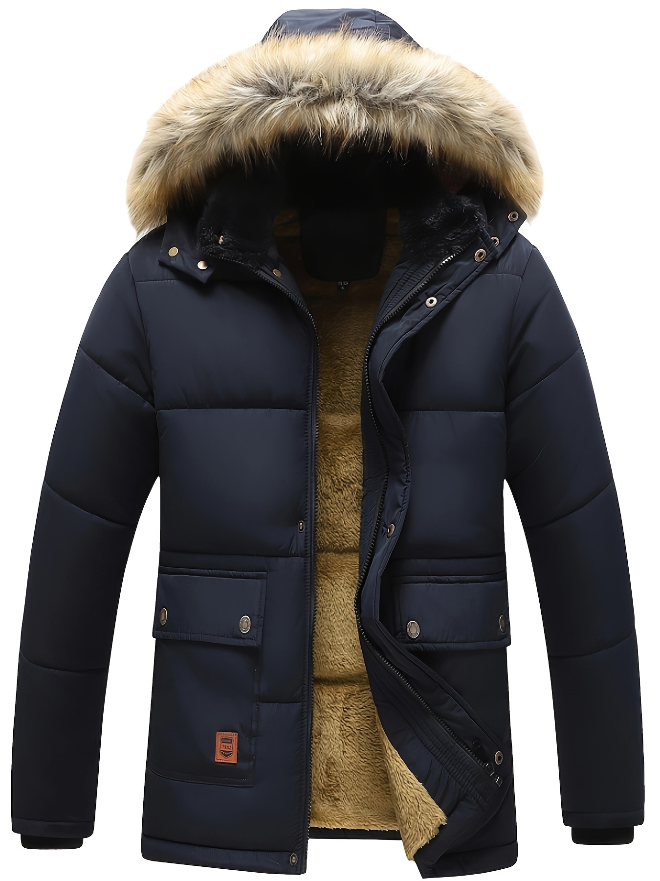 Mens Fashion Winter Coats Lined Warm Hooded Cotton Jacket Multi Pockets  Outwear