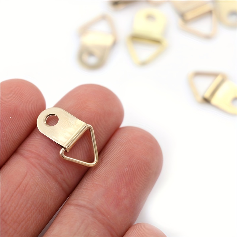 D-Ring Triangle Hooks for Hanging Picture - 100Pcs Small Decorative Hooks  with Screws Picture Hanging Hooks Home Improvement Wall Hook Picture Frame  Hanger - Golden Heavy Duty Picture Hangers 