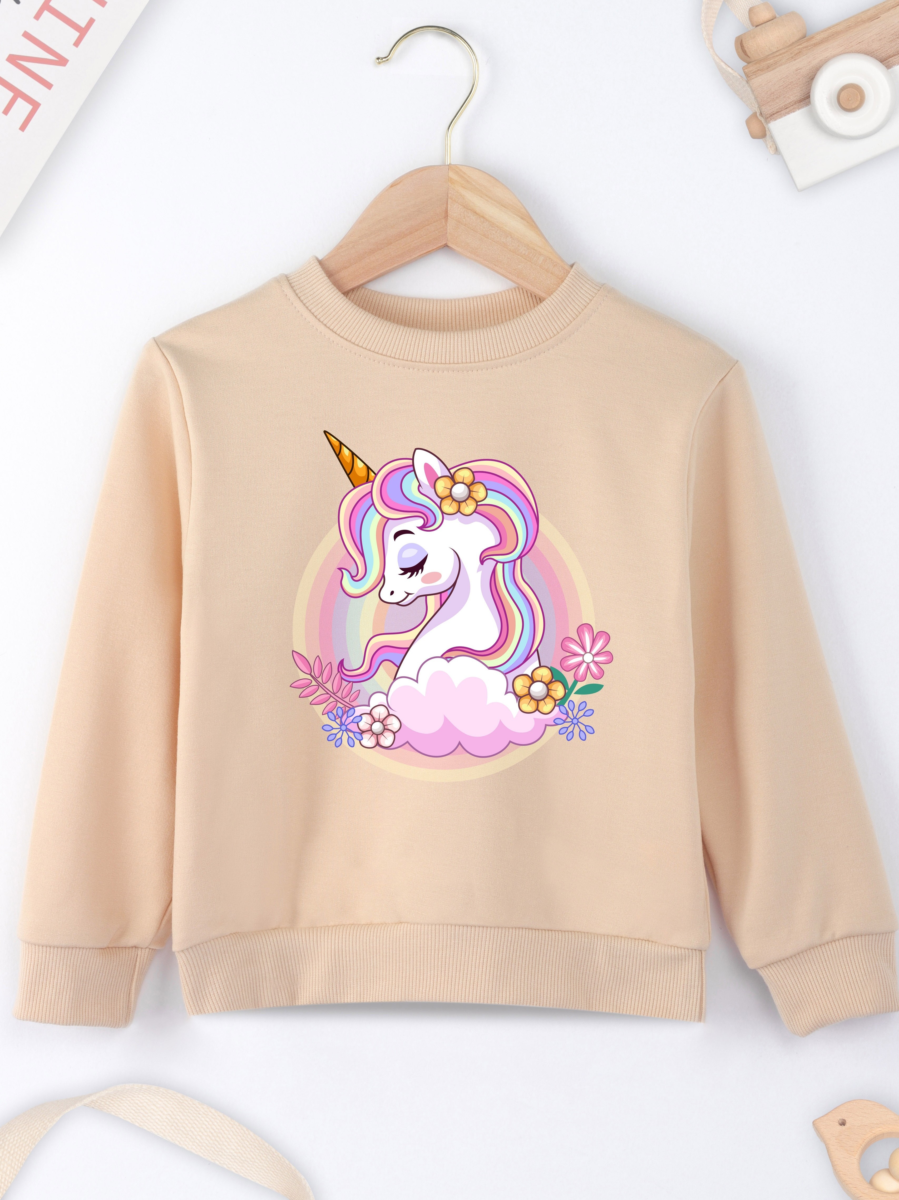 Unicorn Floral Graphic Girl Crew Neck Sweatshirt Smart Temu