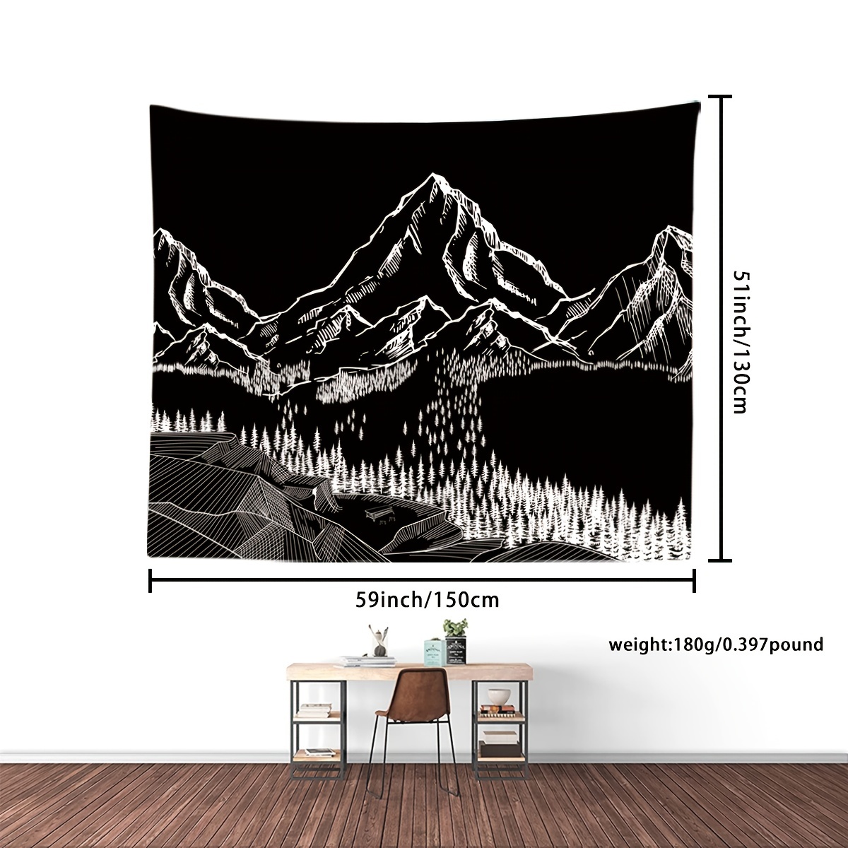 Black and white online mountain tapestry