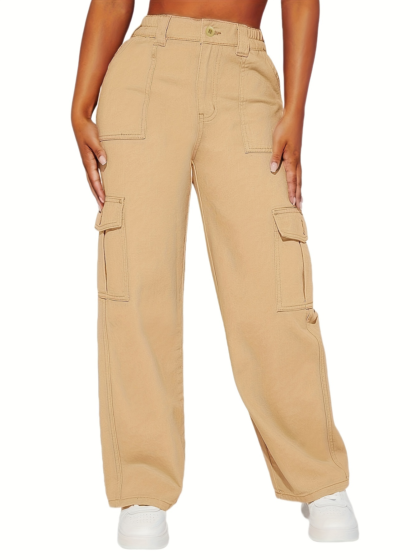 Brown Loose Flap Pockets Cargo Pants High Wide Legs - Temu Japan