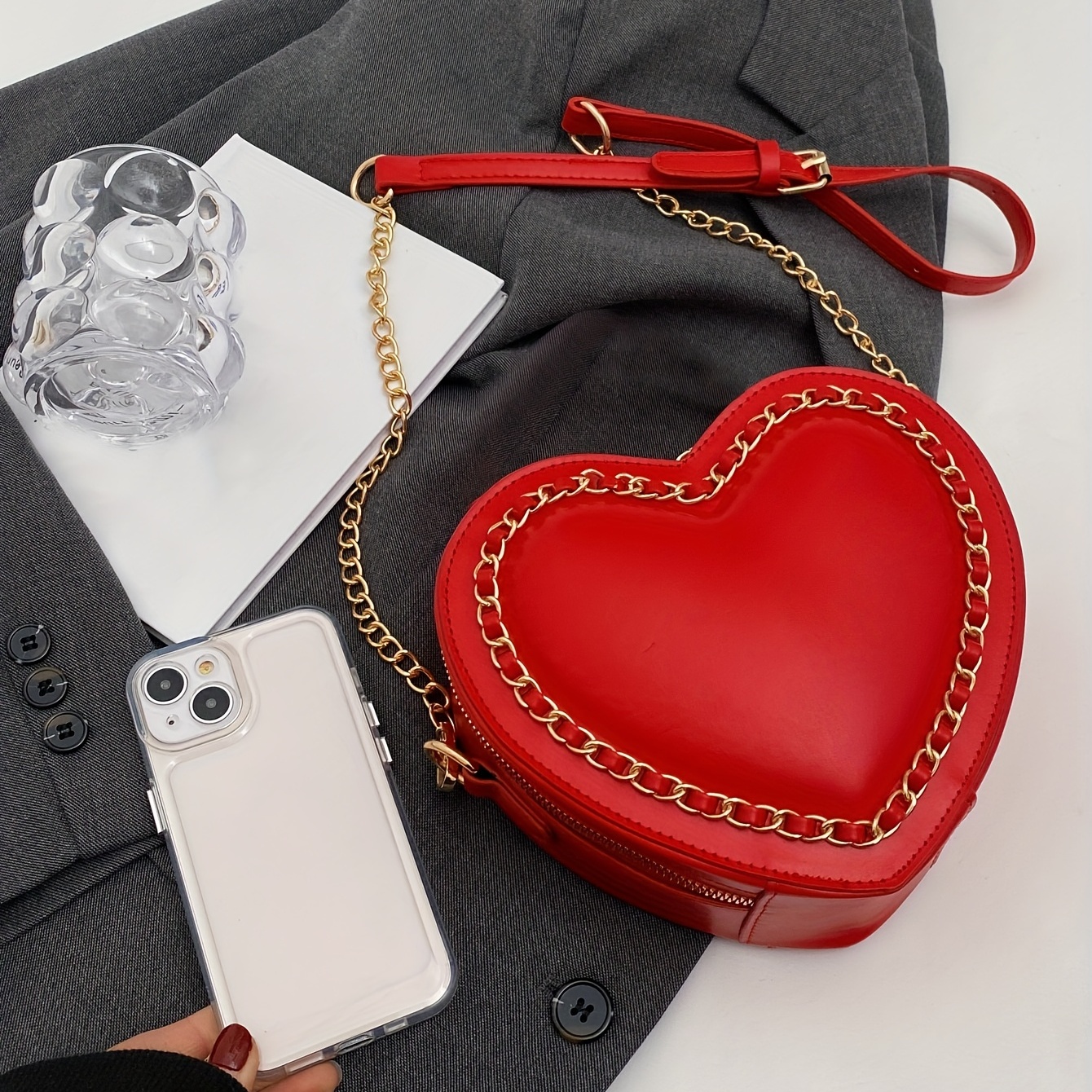 Y2k Heart Shaped Crossbody Bag, Solid Color Shoulder Bag For Spicy