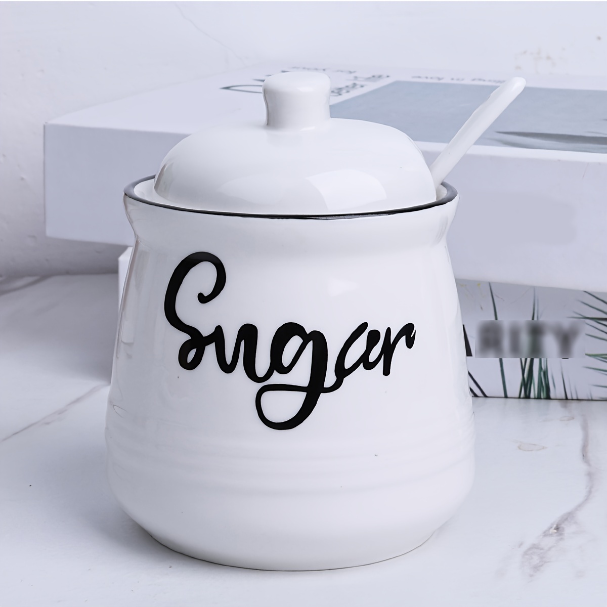 TAMAYKIM 20 OZ Large Size Porcelain Condiment Pots Sugar Jar