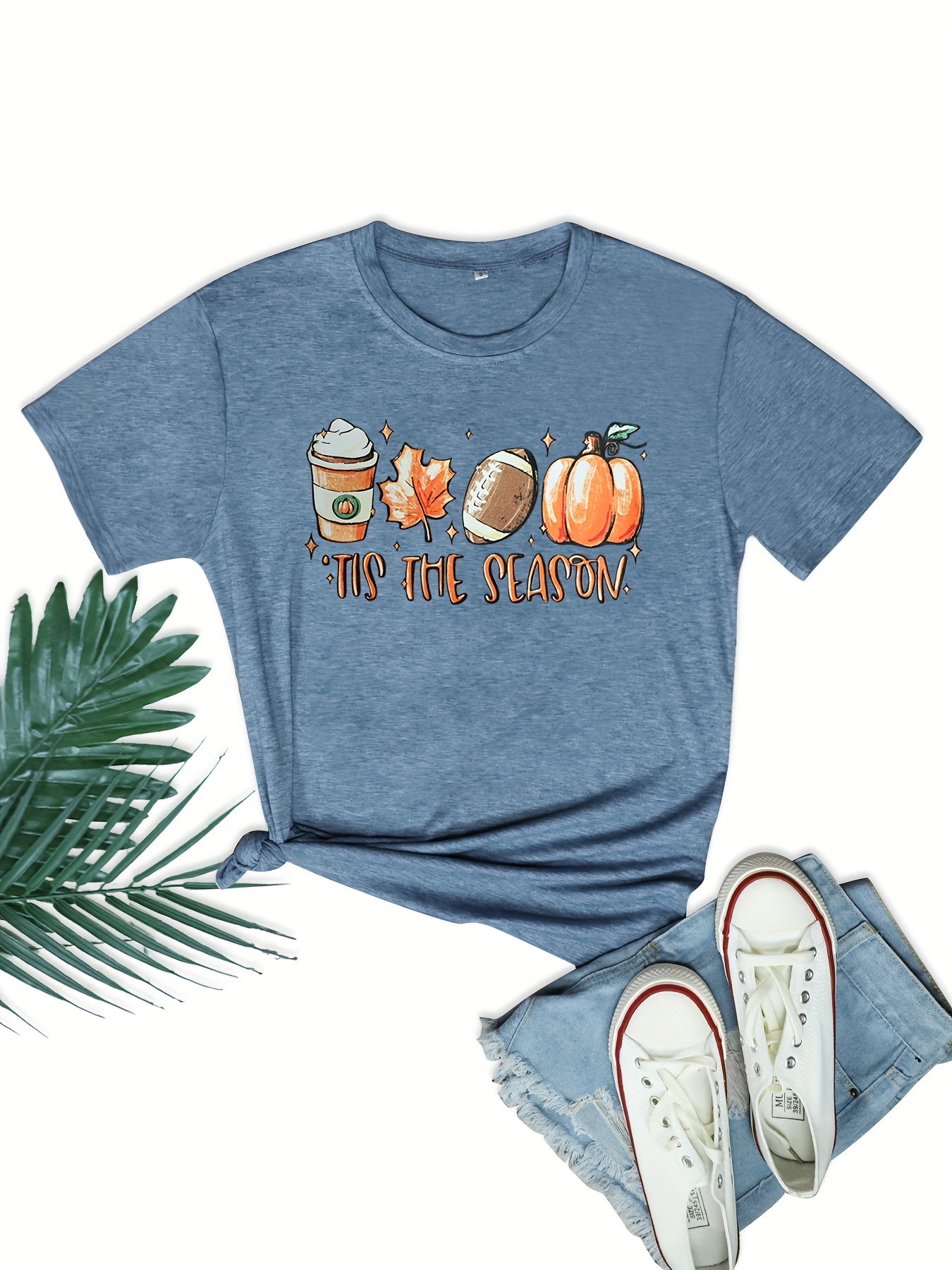 Letter Pumpkin Print T shirt Casual Crew Neck Short Sleeve T - Temu ...