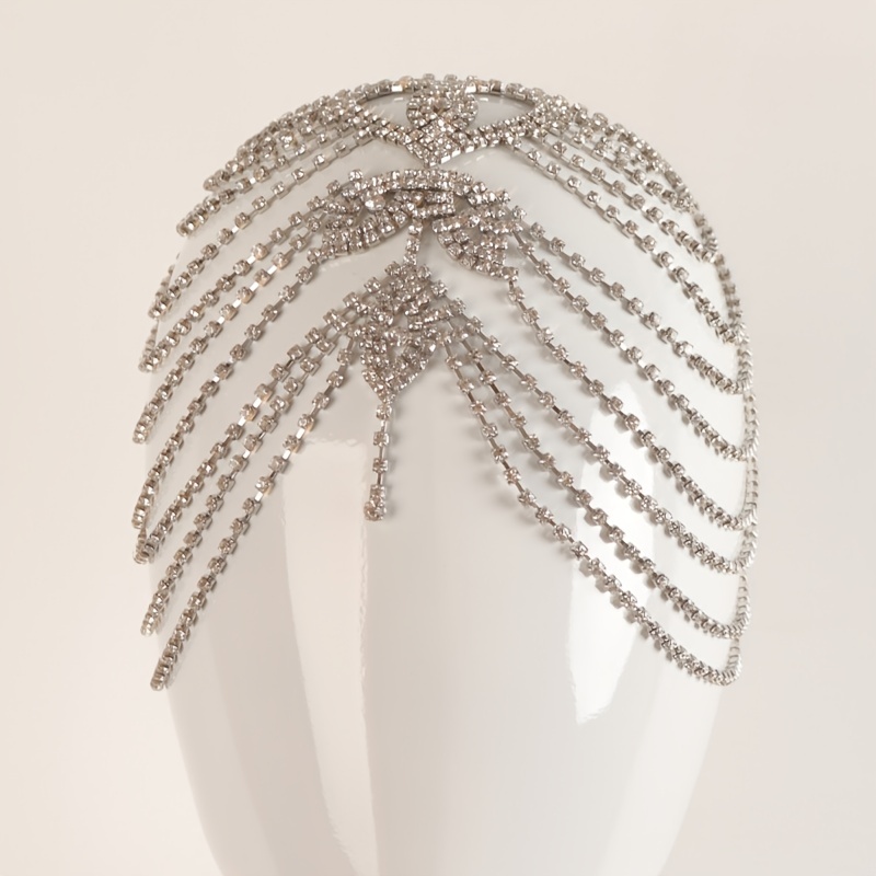 Tassel Rhinestone Headpiece Silvery Crystal Head Chain - Temu Canada