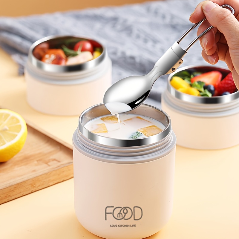 520ml Stainless Steel Thermal Lunch Box with Spoon Food Bento Container  Vacuum Insulated Breakfast Milk Soup Cup For Kids School