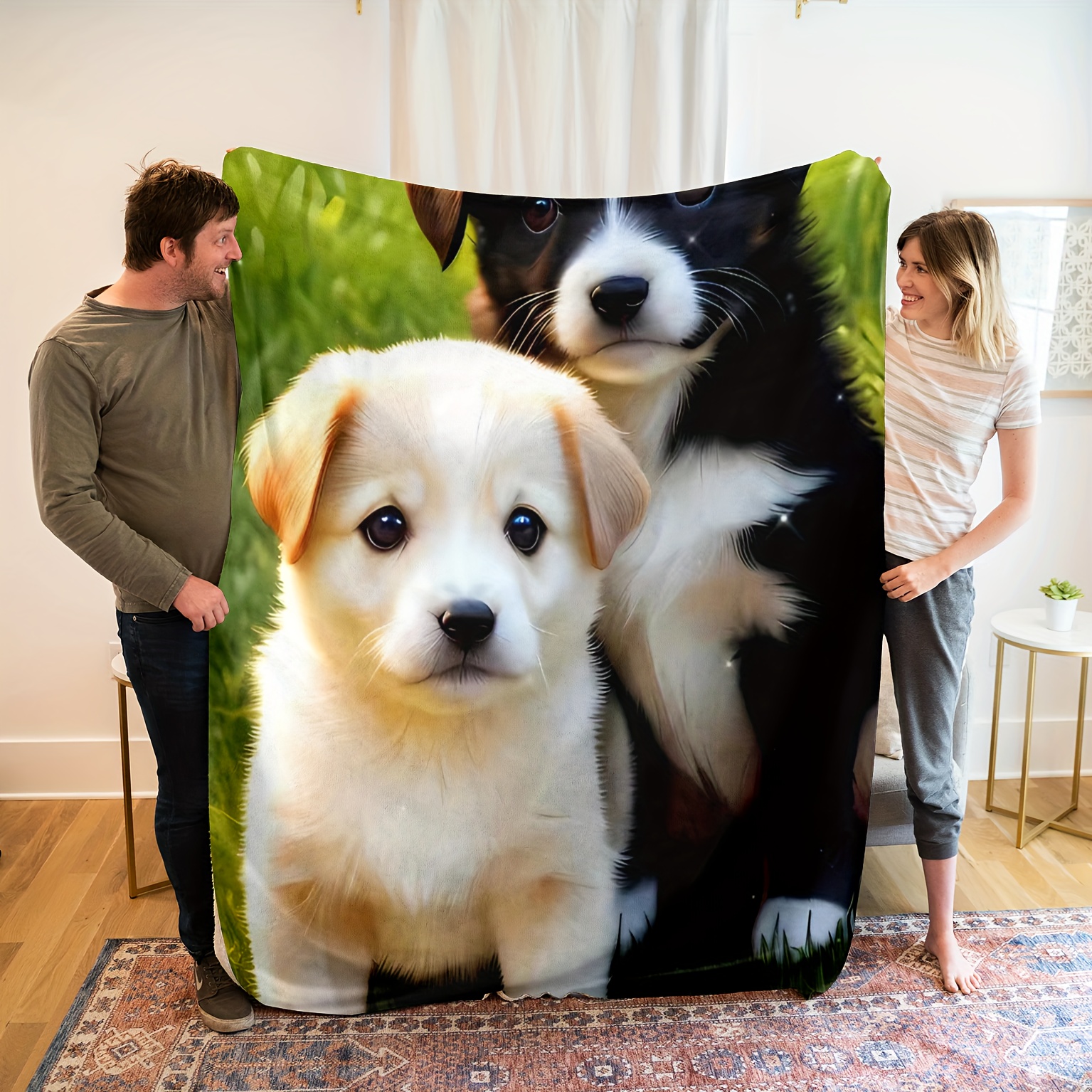 1pc 3D Cute Dog Print Aesthetic Blanket Flannel Blanket Soft Warm Throw Blanket Nap Blanket For Couch Sofa Office Bed Camping Travel Multi purpose