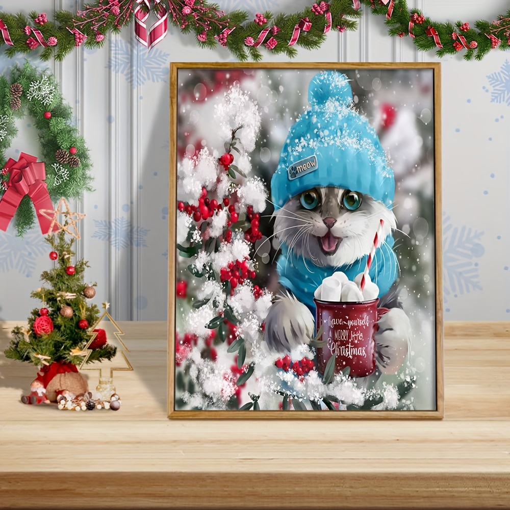 Work Little Cat Cute Winter Animal Diamond Painting - Temu