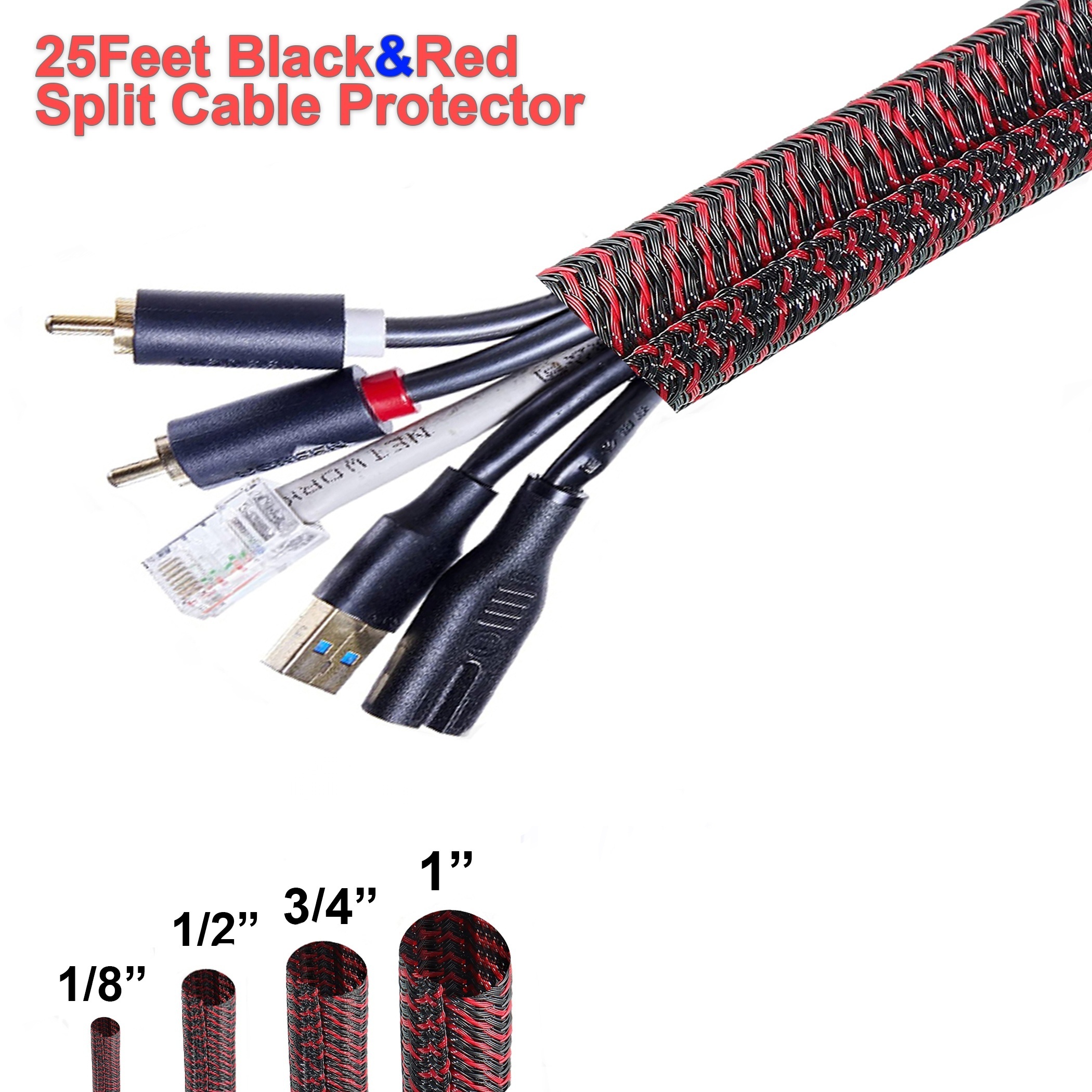 1pc 25feet Braided Cable Sleeve Flexible Self Wrapping Split Electrical  Cable Cover Protection Organization Wire Harness Insulation Braided Mesh  Tube Pet Wire Loom Auto Tv Computer Home Wire Management Blackred - Tools