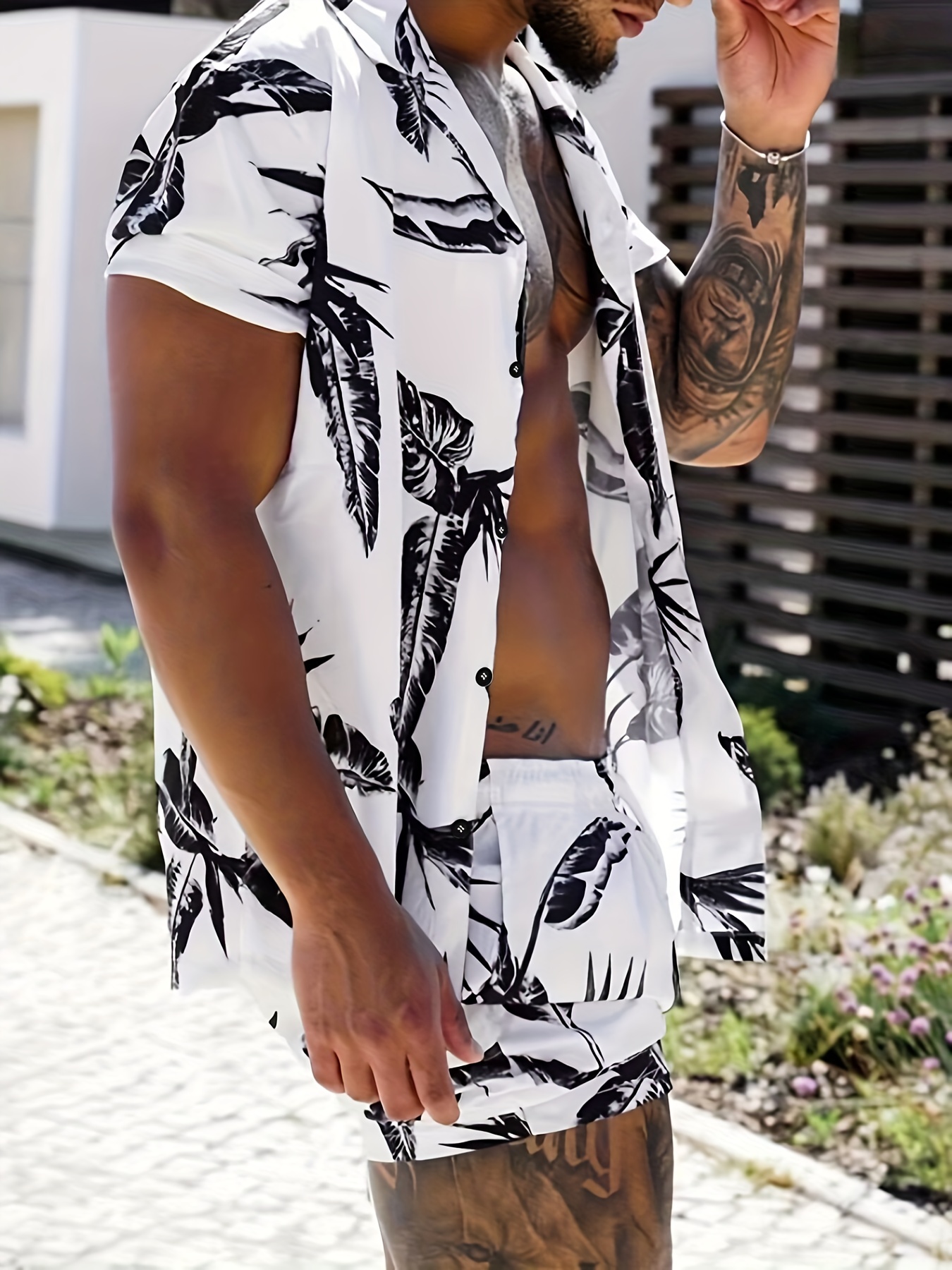 Men's Flower Tree Pattern Short Sleeve Lapel Hawaiian Shirt - Temu