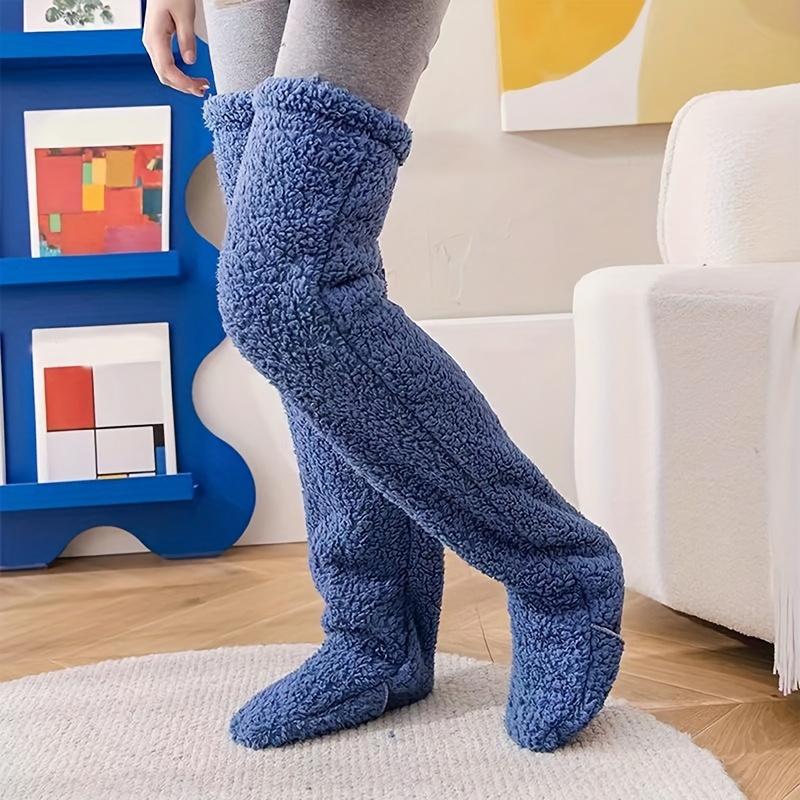 Calcetines Peludos Encima Rodilla Pantuflas Felpa - Temu