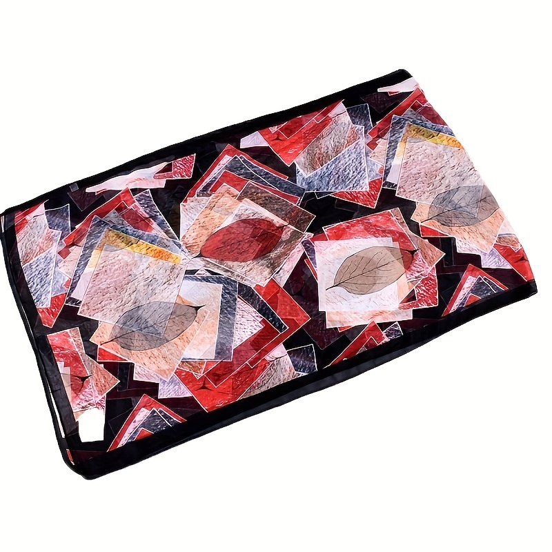 Chiffon Scarf Leaf Print Geometric Block Shawl Vintage Head Wrap