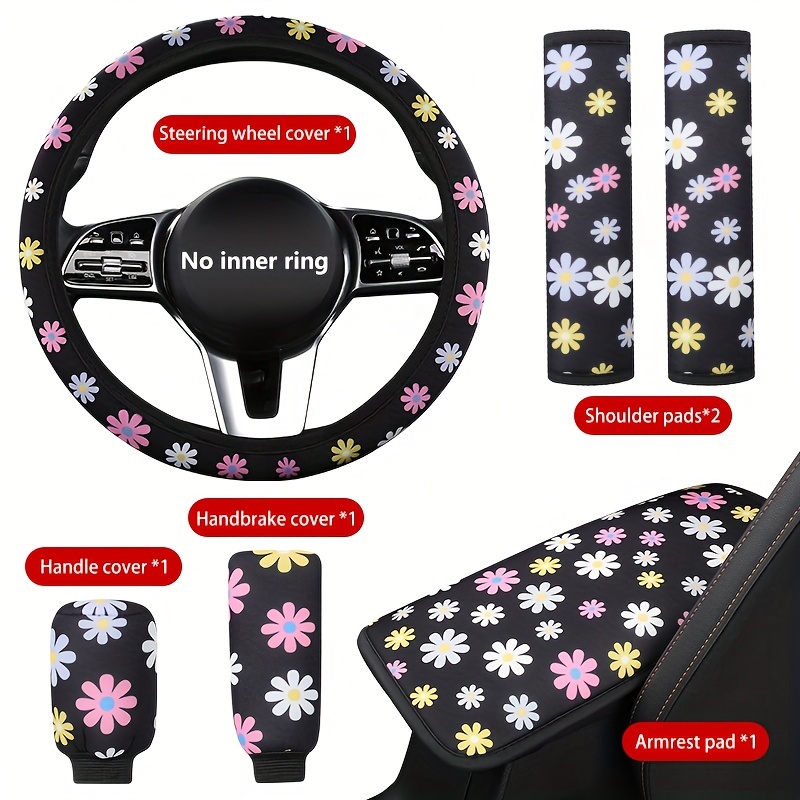 6pcs Heart Pattern Car Steering Wheel & Seat Belt & Gear Shift