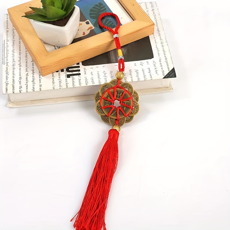 1pc feng shui lucky charm pendant ancient china coins prosperity protection tassel pendant wall hanging decoration for home room living room office decor for valentines day new year easter party decor