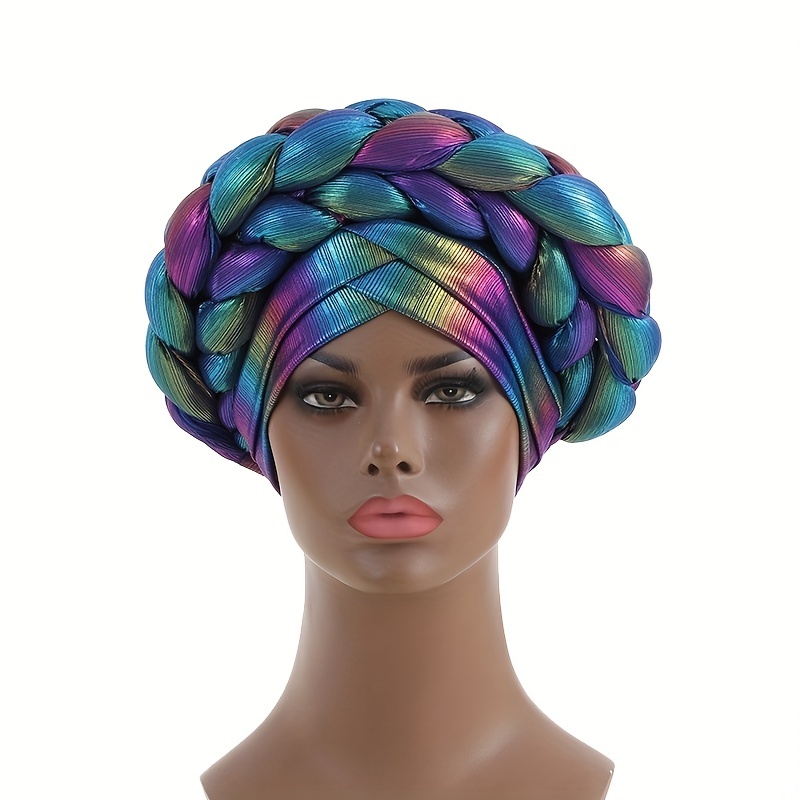 Blue Gradient Turban Cap | Double Layer Hijab Hat | Pre-Tied Head Wrap
