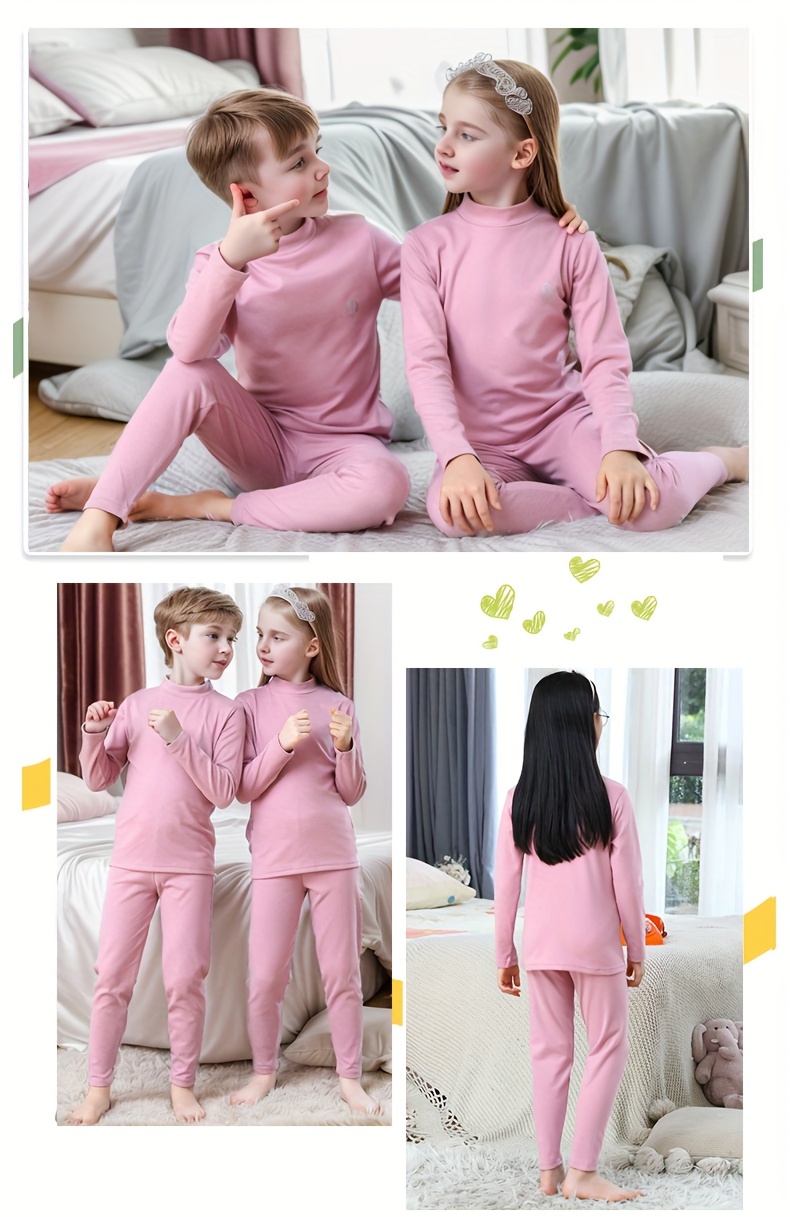 Kids Bottoming Clothes Comfortable Velvet Crew Neck Solid Color Children's  Thermal Underwear Home Clothes Autumn/ Winter