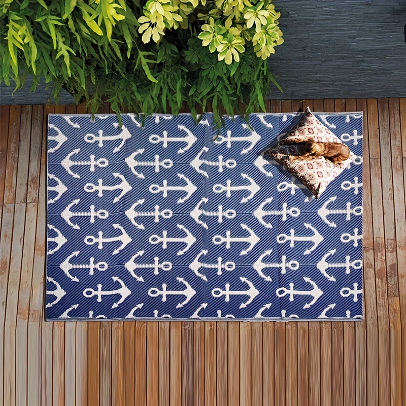 Floral Outdoor Rug for Patio 4'x6' Waterproof Plastic Straw Rug