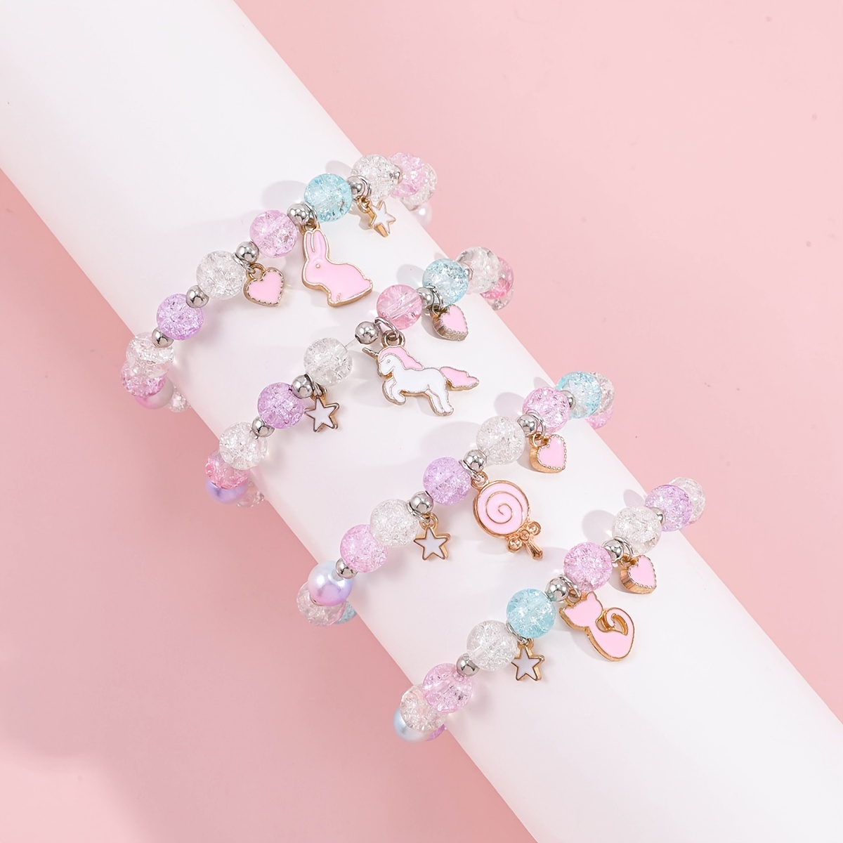 2 Pieces Kawaii Bracelet Cartoon Crystal Beads Bracelets Elastic Beaded  Bracelets for Girls Women Jewelry Charm Accessories 