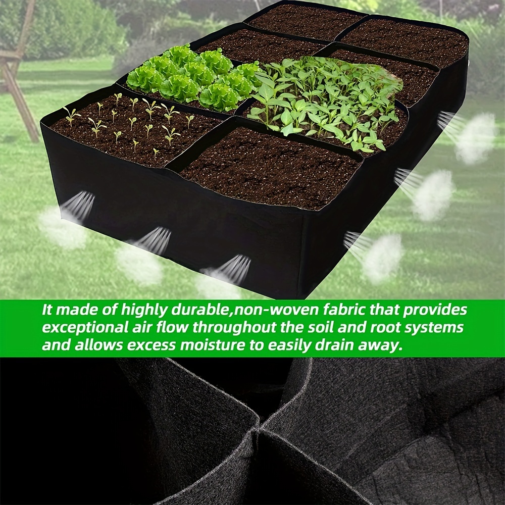 Grow Bag, Fabric Raised Garden Bed, Square Plant Grow Bags, Large Durable Rectangular Reusable Breathe Cloth Planting Container for Vegetable, 4 Grids