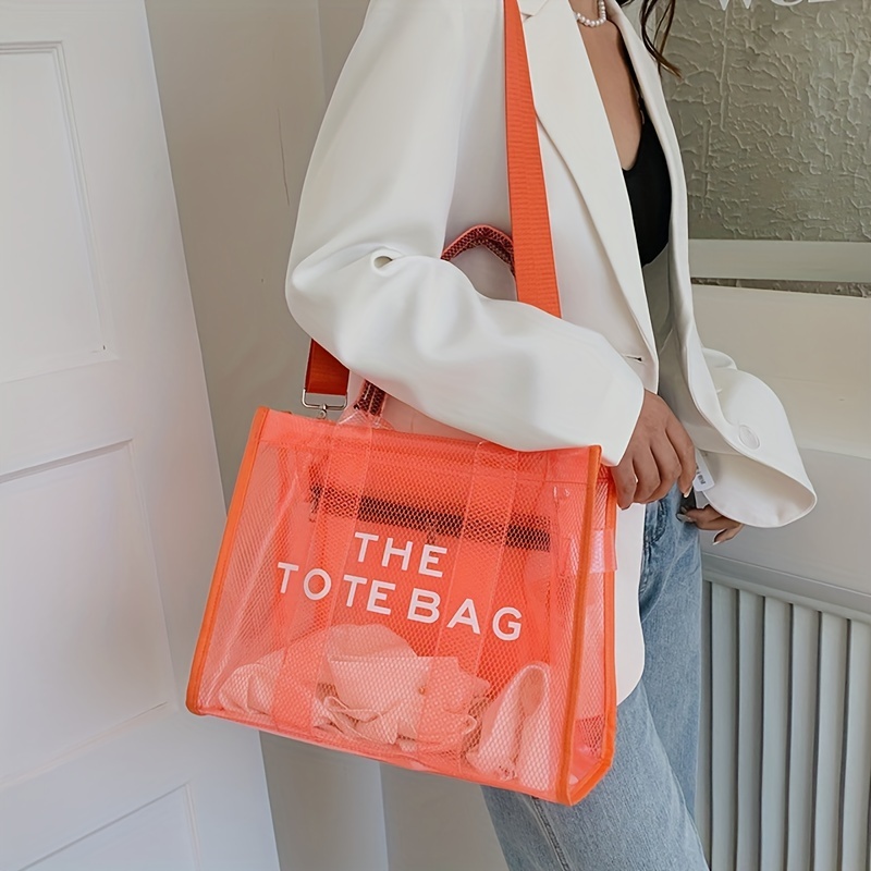 Women Fashion Transparent PVC Handbag Female Clear Brown Shoulder Bag LOVE  Letter Printing Tote Bags Summer Beach Handbags XA813