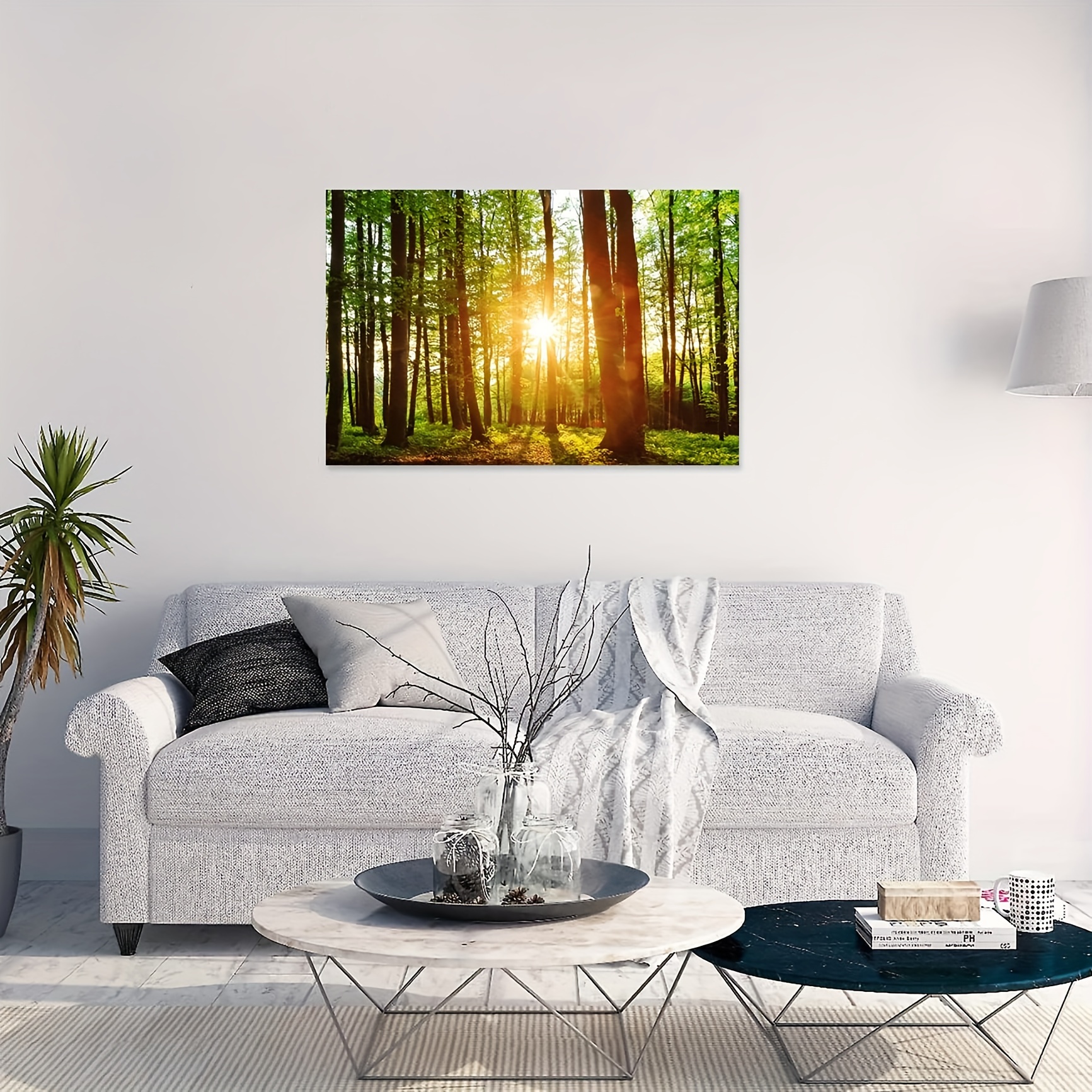 Lienzo grande para pared, arte moderno de pared de bosque natural,  impresión en lienzo, decoración del hogar, luz solar que penetra en el  bosque