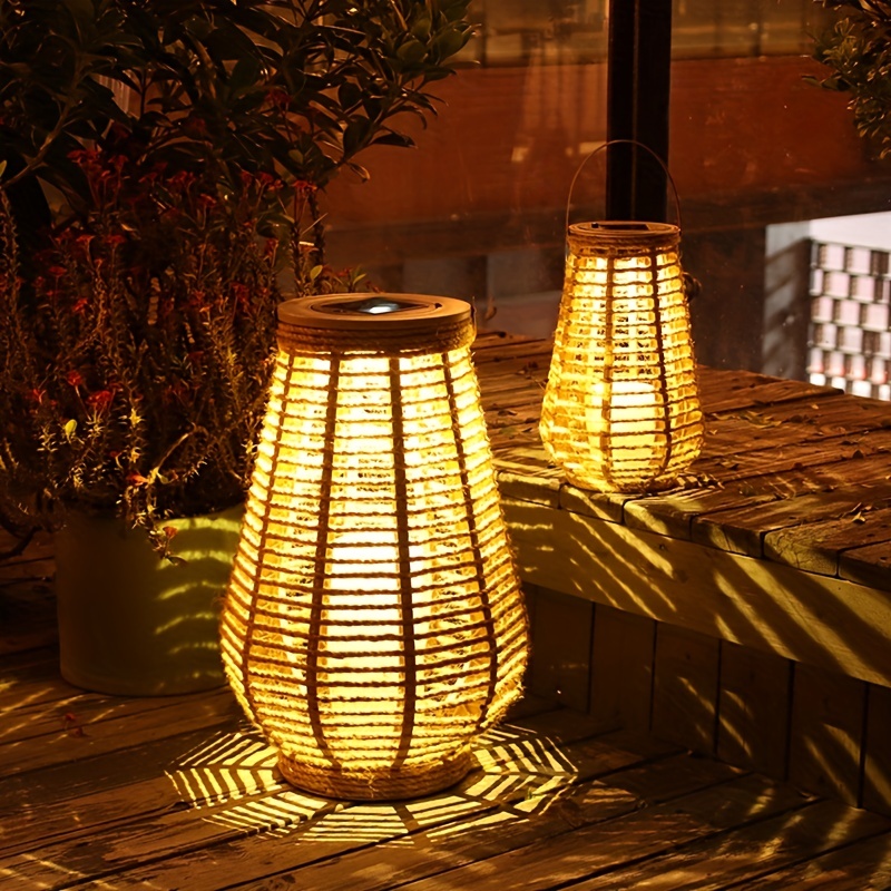 Chinese Style Portable Lamp Outdoor Solar Garden Light Waterproof Solar  Lantern PE Rattan Camping Lamp
