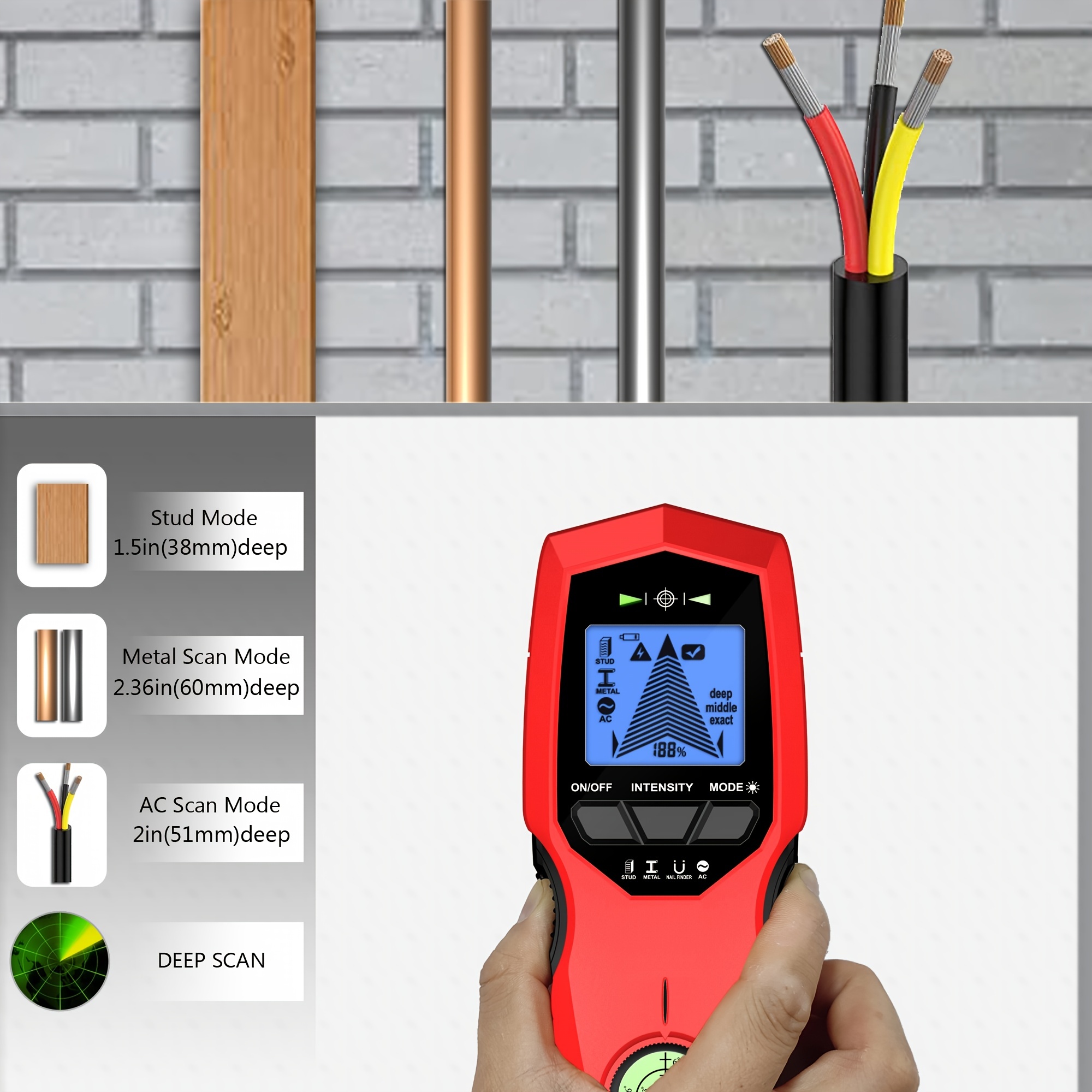 JAXWQ Stud Finder Wall Scanner - 5 in 1 Detector with Intelligent  Microprocessor chip and HD LCD