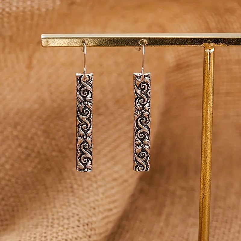 Vintage Geometric Carved Dangle Earrings
