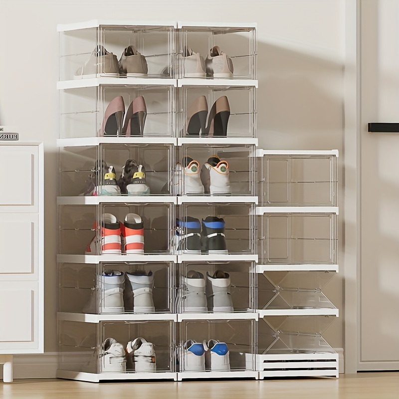 Stackable Shoe Cabinet Transparent Doors Shoe Storage Organizer Folding Shoe  Box