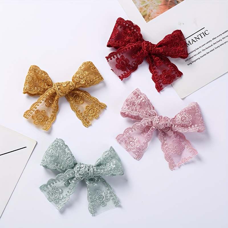 Embroidered Lace Girl's Hair Clip With Bow Princess Cute - Temu