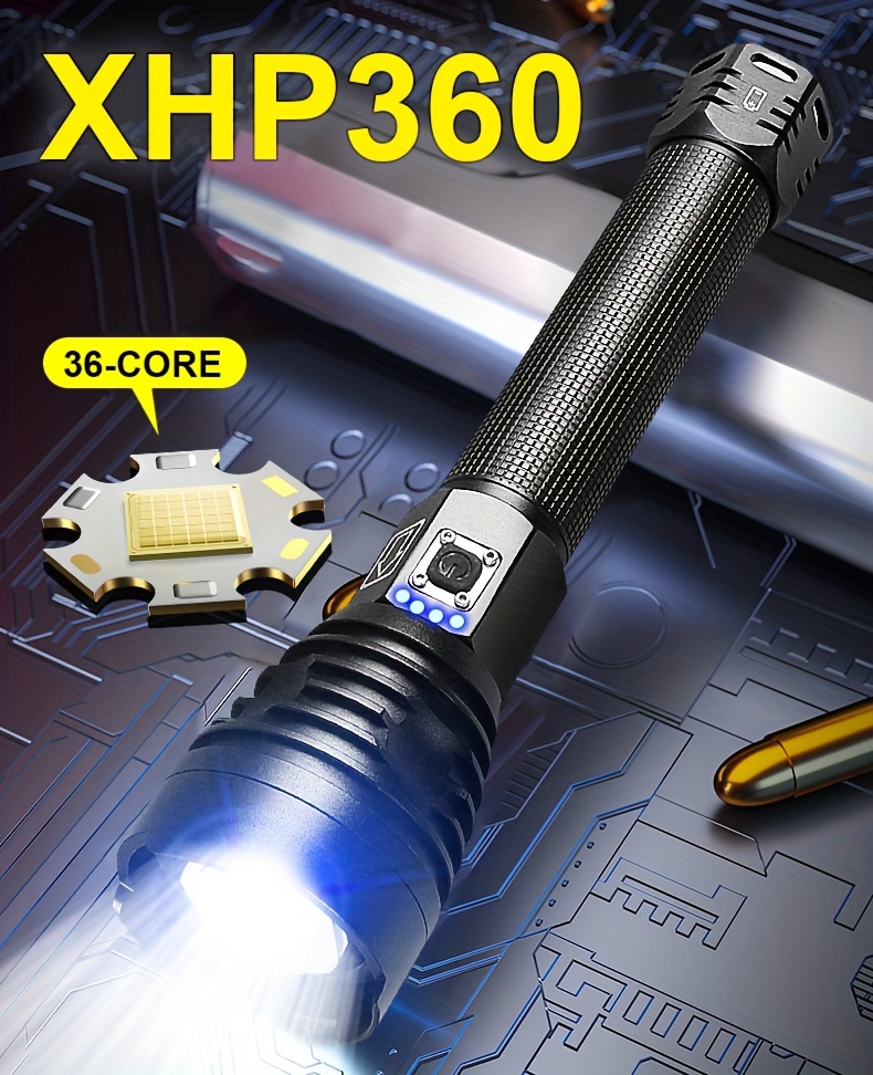 Torcia XHP160LED Torcia USB ricaricabile con zoom 3500 Mah flash con  batteria 26650/18650